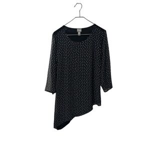 Travelers by Chico's size 1 medium Black Polka Dot Asymmetrical Tunic Top